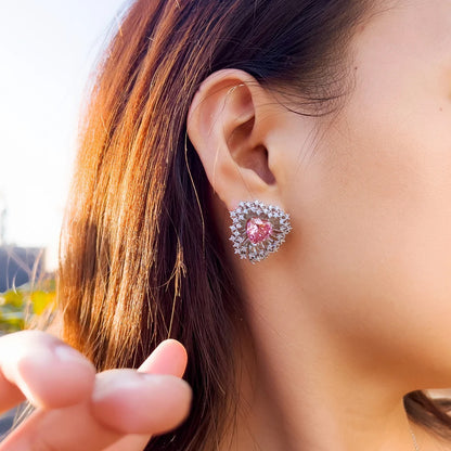 Amora Pink Heart Firework Stud Earrings