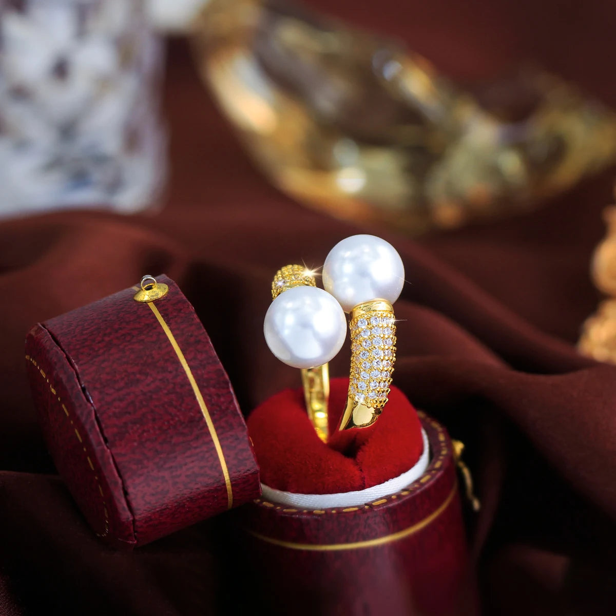 Pearl Duet Pavé Crystal Ring