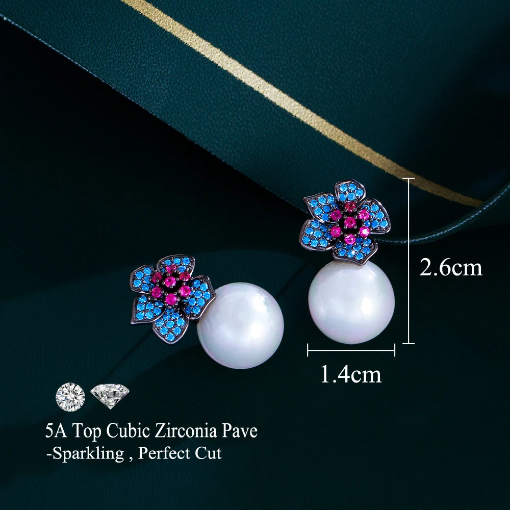 Mira Blue Pink Zircon Earrings