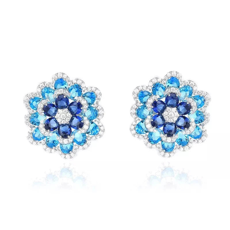 Azurea Blue 3D Flower Stud Earrings