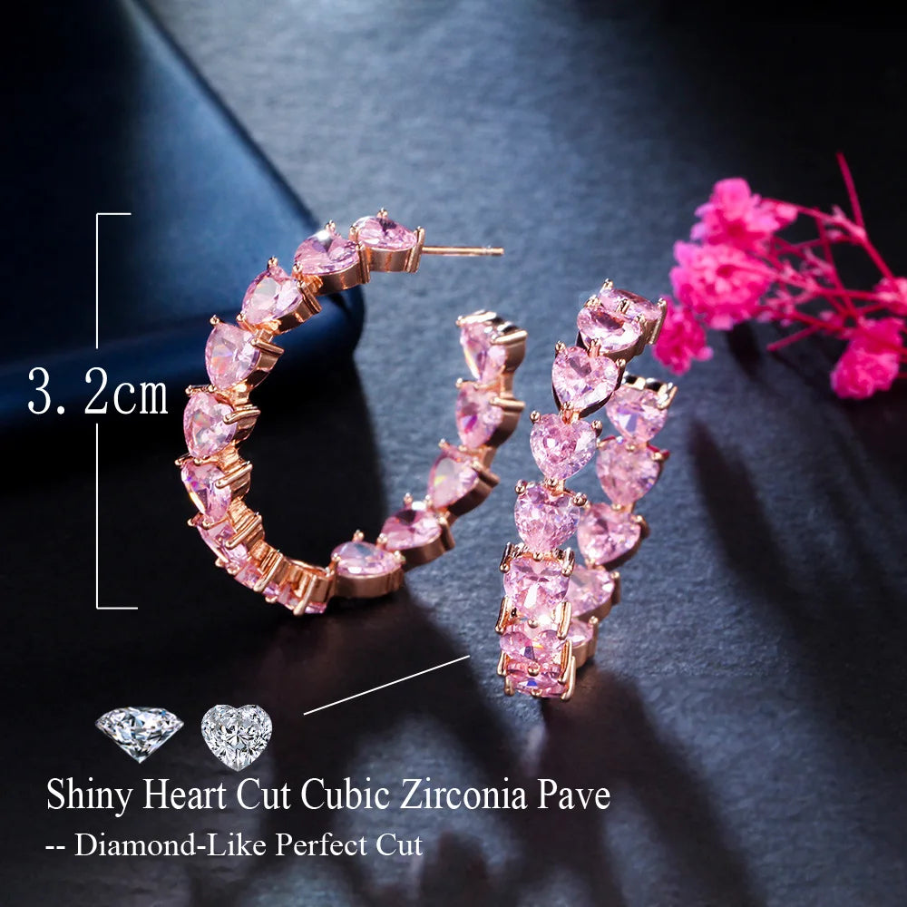 Rosalie Pink Heart Hoop Earrings