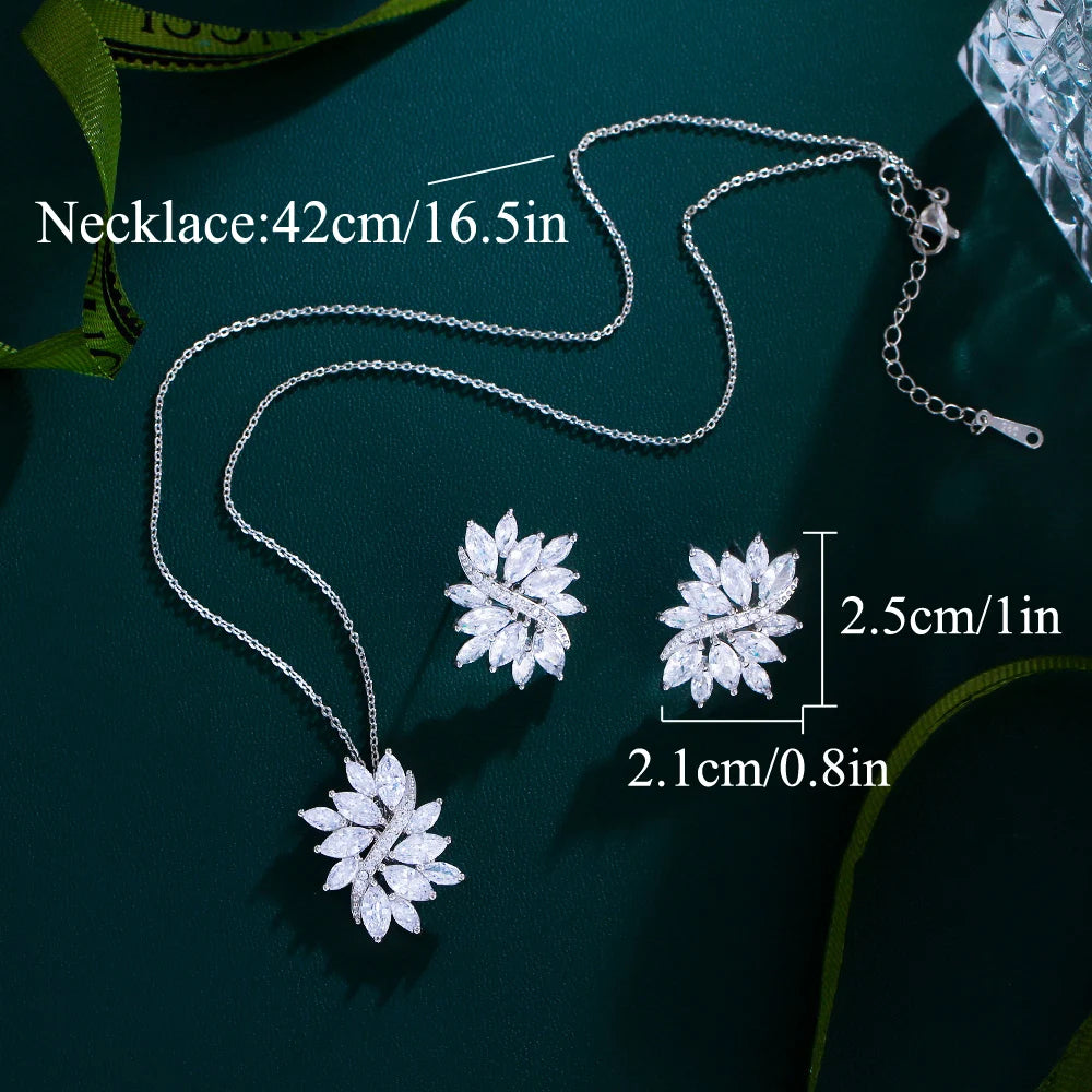 Fiorenza Flower Crystal Necklace & Earrings Set