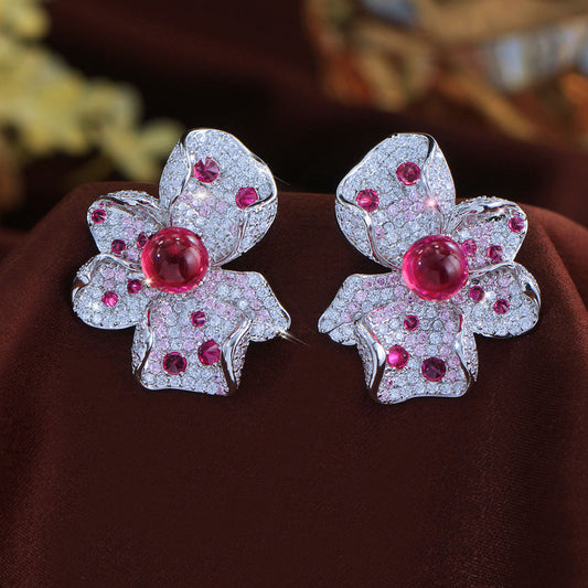 Ravelle Pink Pavé Flower Earrings