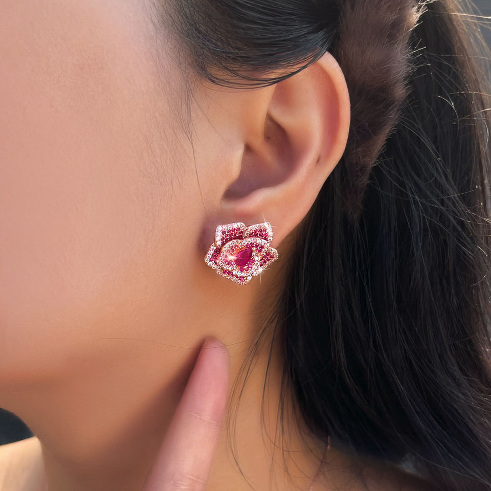 Rosara Pavé Rose Stud Earrings