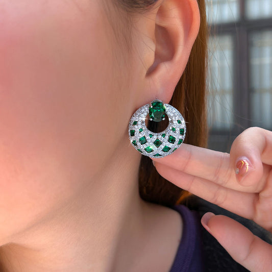 Serena Green Pavé Round Drop Earrings