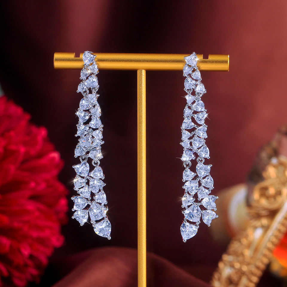 Alina White Heart Crystal Drop Earrings