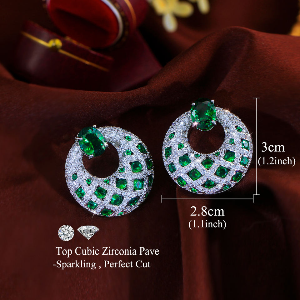 Serena Green Pavé Round Drop Earrings