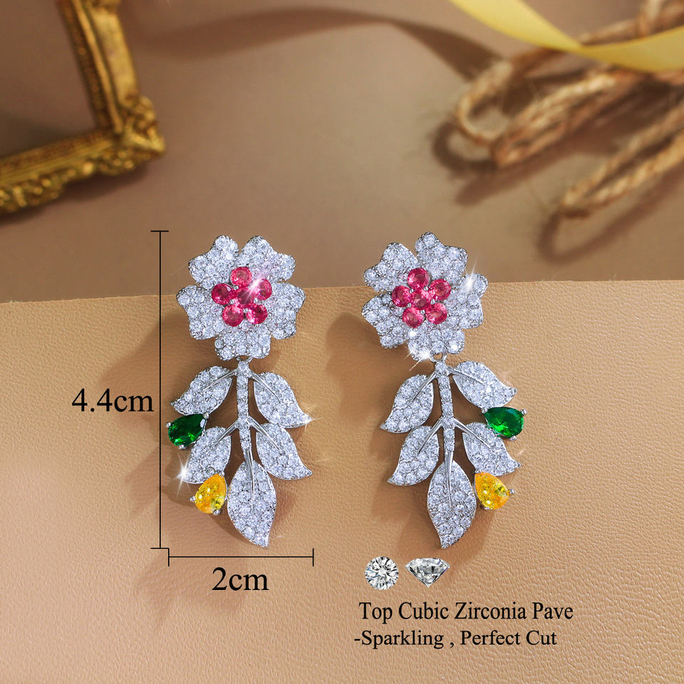 Roselle Pavé Floral Drop Earrings