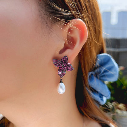 Nocturne Rose Pavé Pearl Drop Earrings