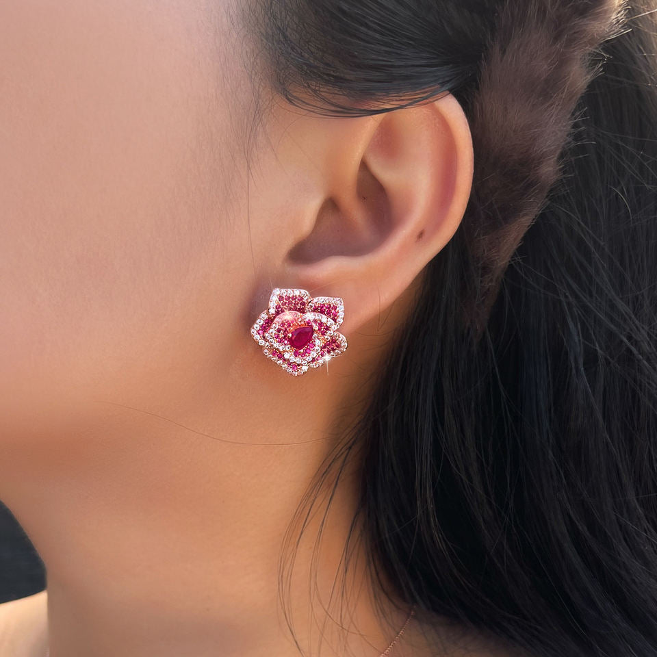 Rosara Pavé Rose Stud Earrings