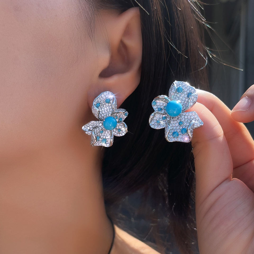 Azura Pavé Floral Drop Earrings