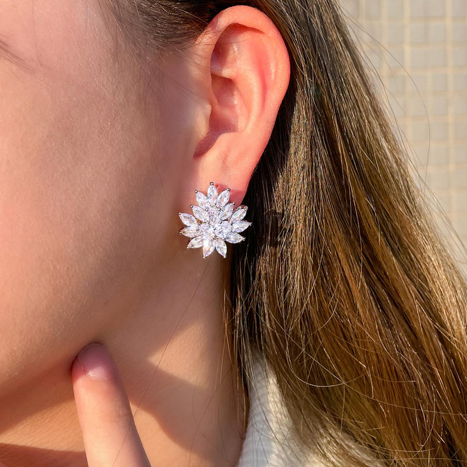 Solenne Flower Crystal Clip-On Earrings