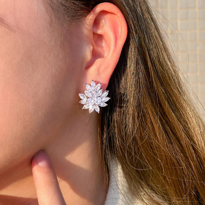 Solenne Flower Crystal Clip-On Earrings