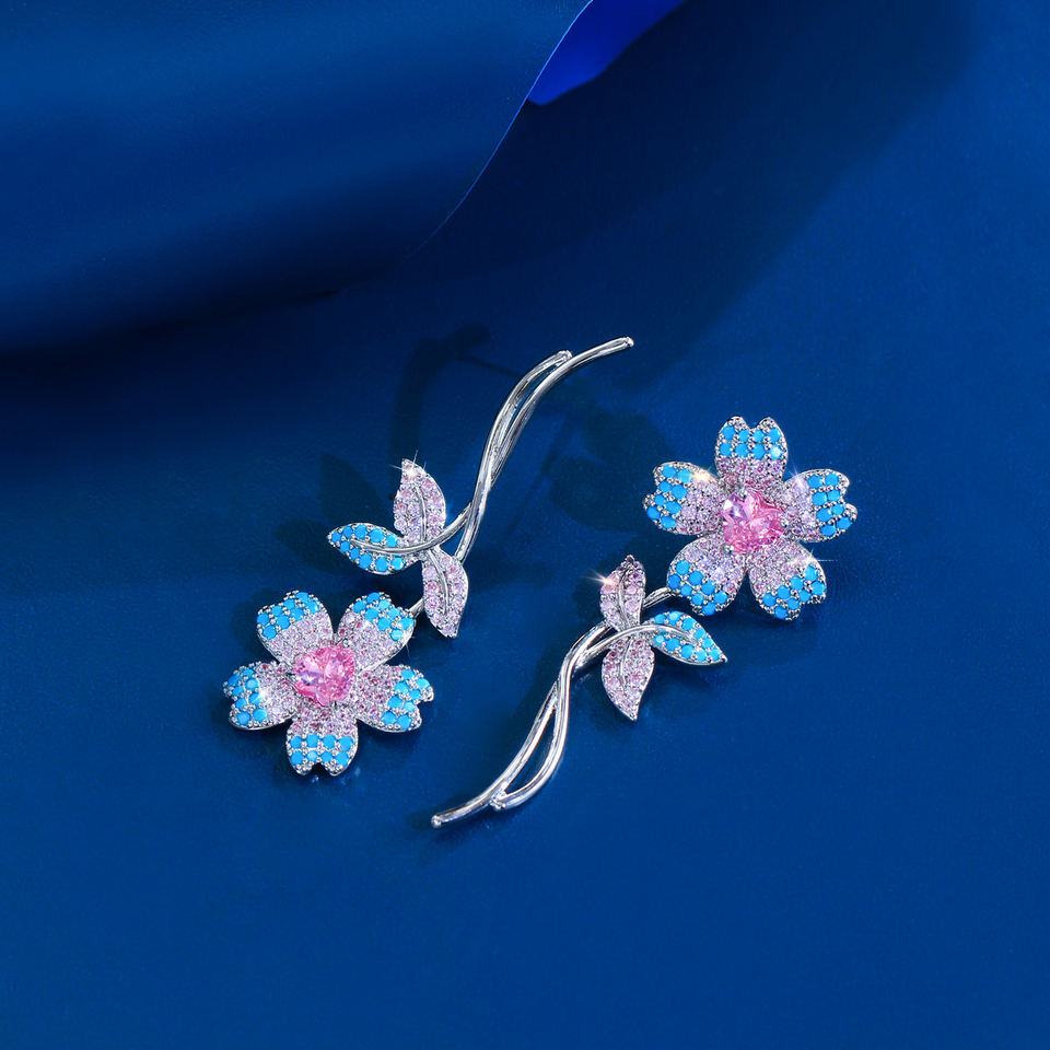 Turchesa Pink Heart Floral Earrings