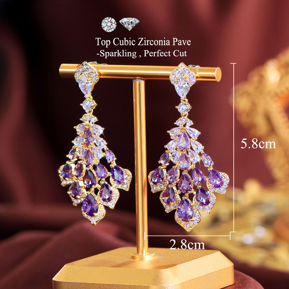 Violetta Purple Crystal Drop Earrings