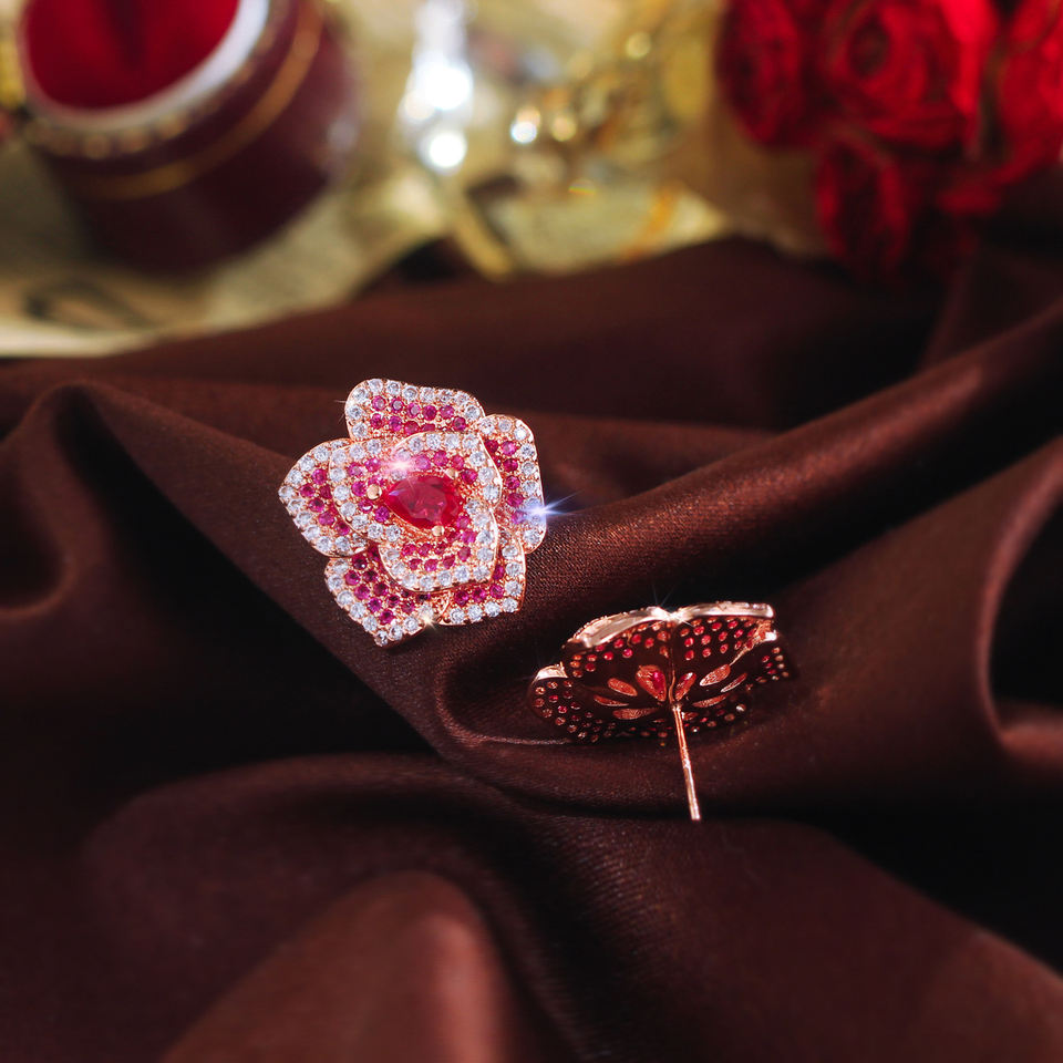 Rosara Pavé Rose Stud Earrings