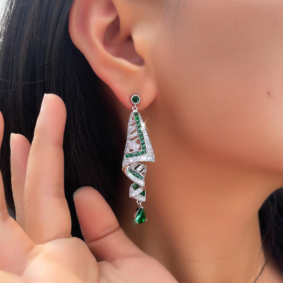 Verelle Geometric Emerald Drop Earrings