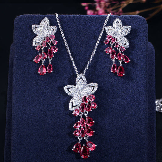 Geometric Flower Tassel Necklace & Earrings Set