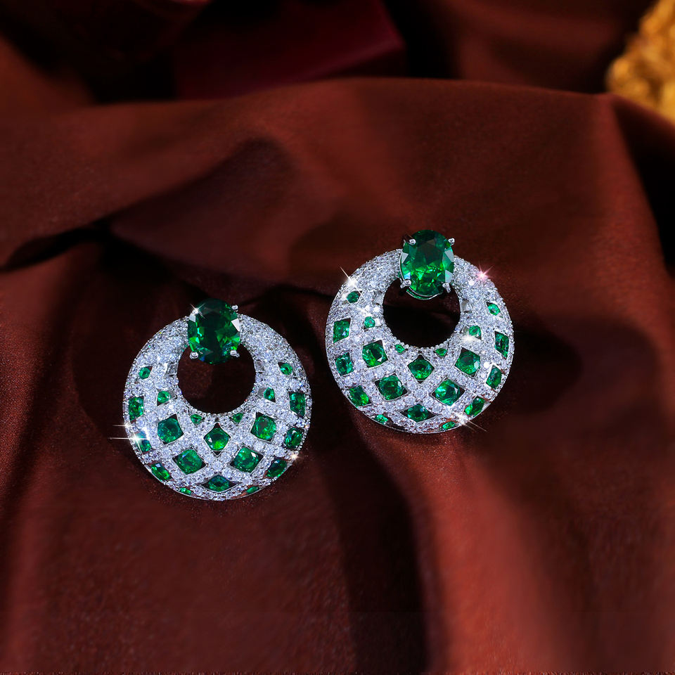 Serena Green Pavé Round Drop Earrings