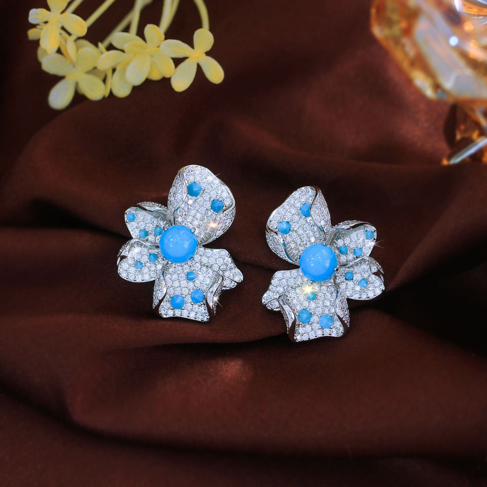 Azura Pavé Floral Drop Earrings