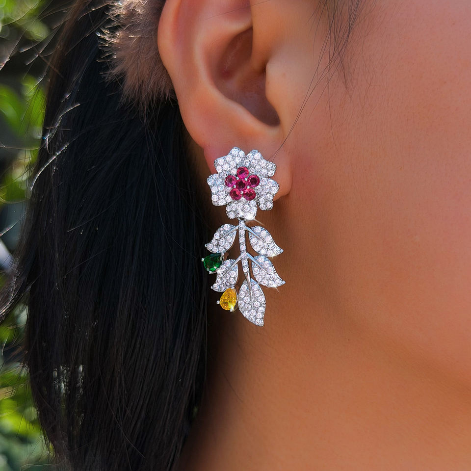 Roselle Pavé Floral Drop Earrings