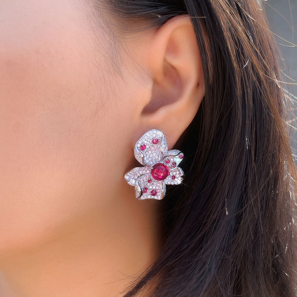 Ravelle Pink Pavé Flower Earrings