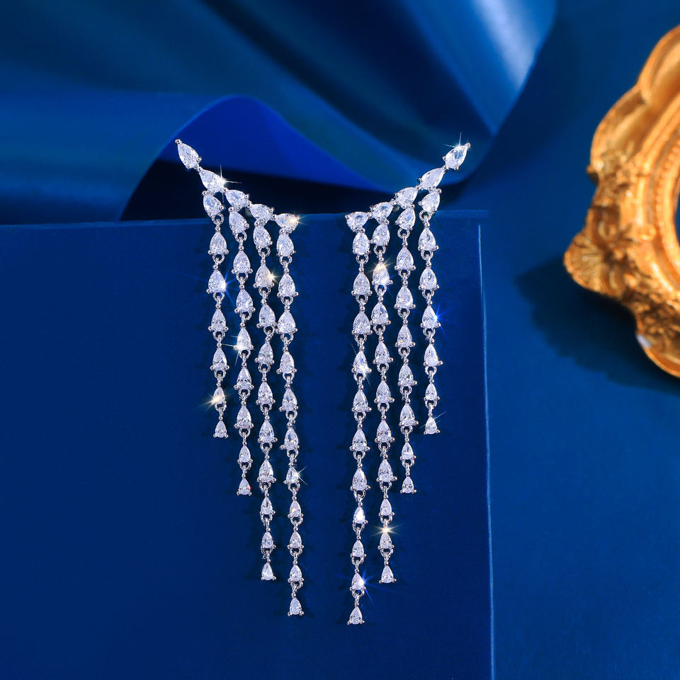 Marielle White Tassel Bridal Earrings