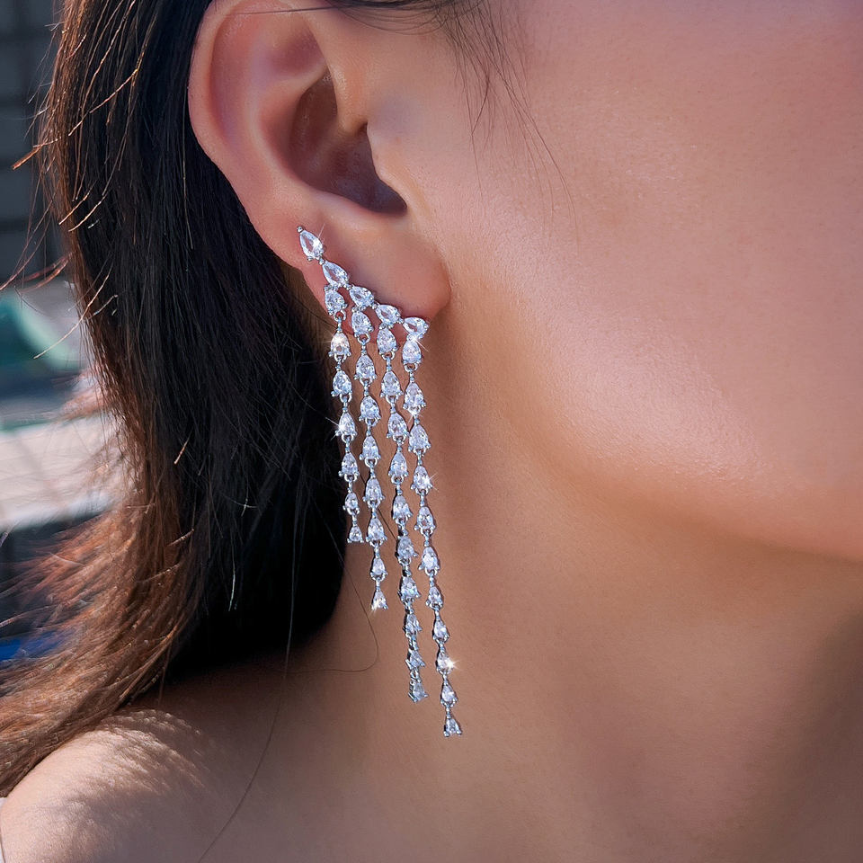 Marielle White Tassel Bridal Earrings