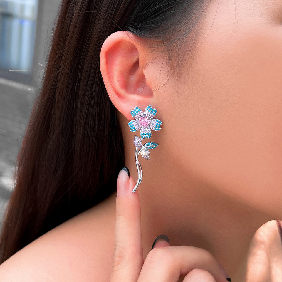 Turchesa Pink Heart Floral Earrings