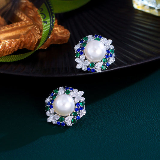 Bleuette Pearl Flower Stud Earrings