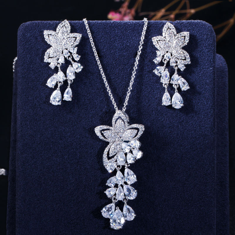 Geometric Flower Tassel Necklace & Earrings Set