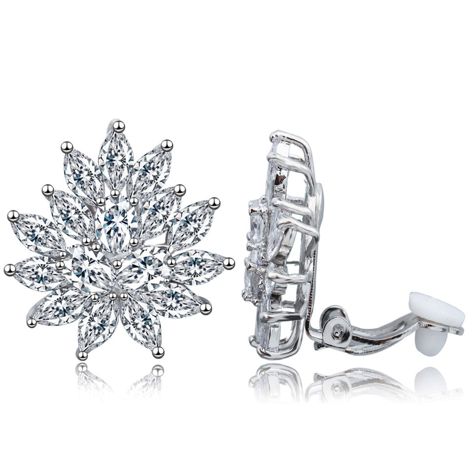 Solenne Flower Crystal Clip-On Earrings