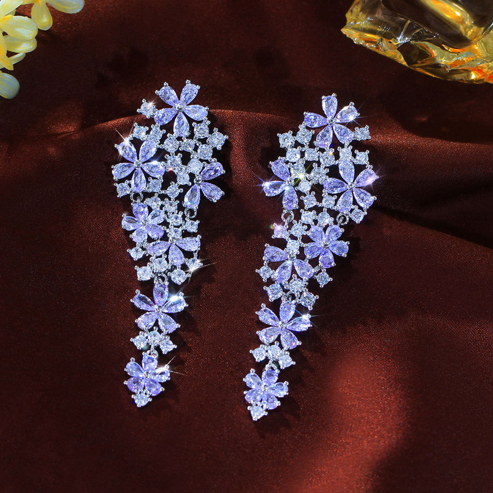Amethysta Floral Crystal Drop Earrings