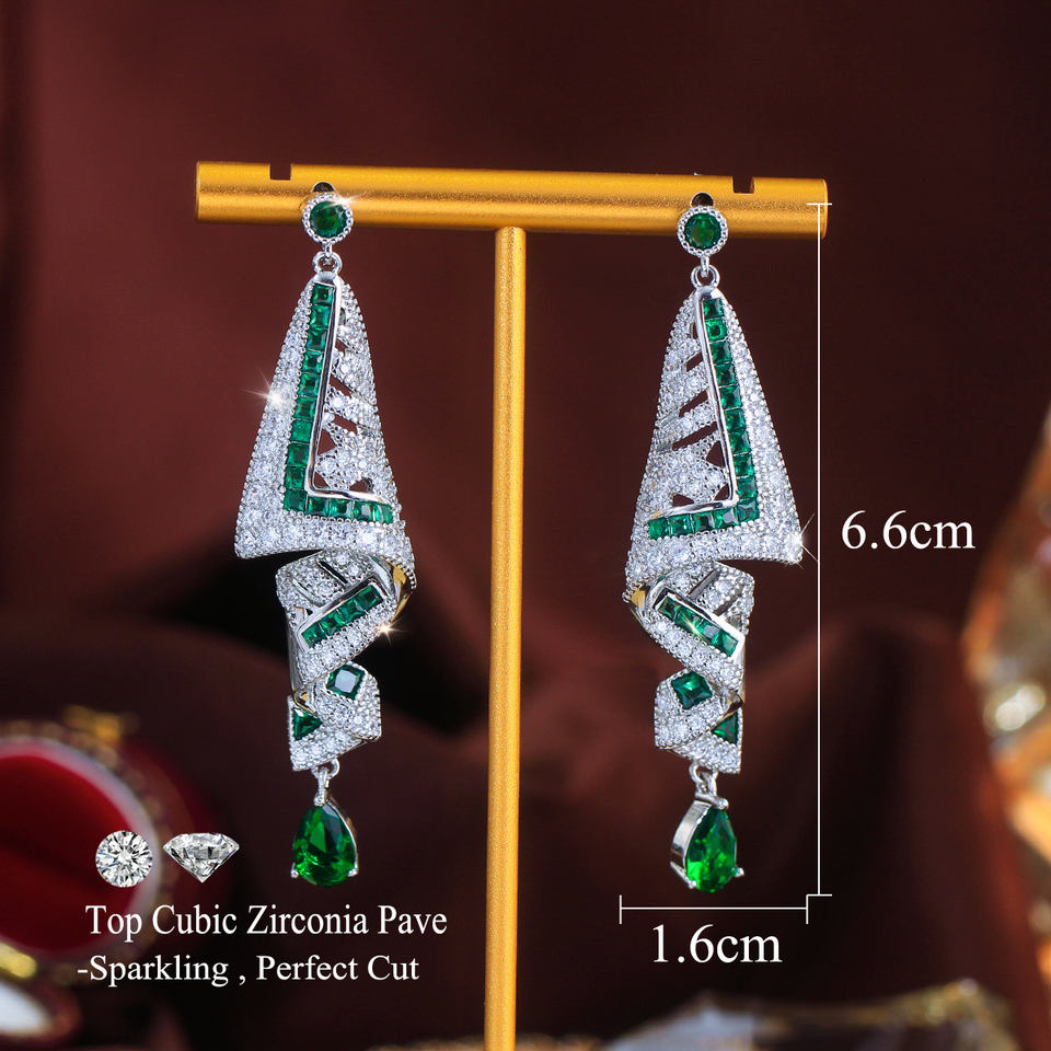 Verelle Geometric Emerald Drop Earrings