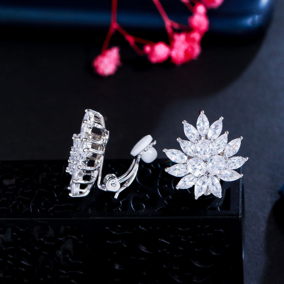 Solenne Flower Crystal Clip-On Earrings