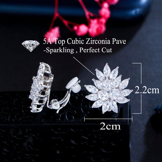 Solenne Flower Crystal Clip-On Earrings