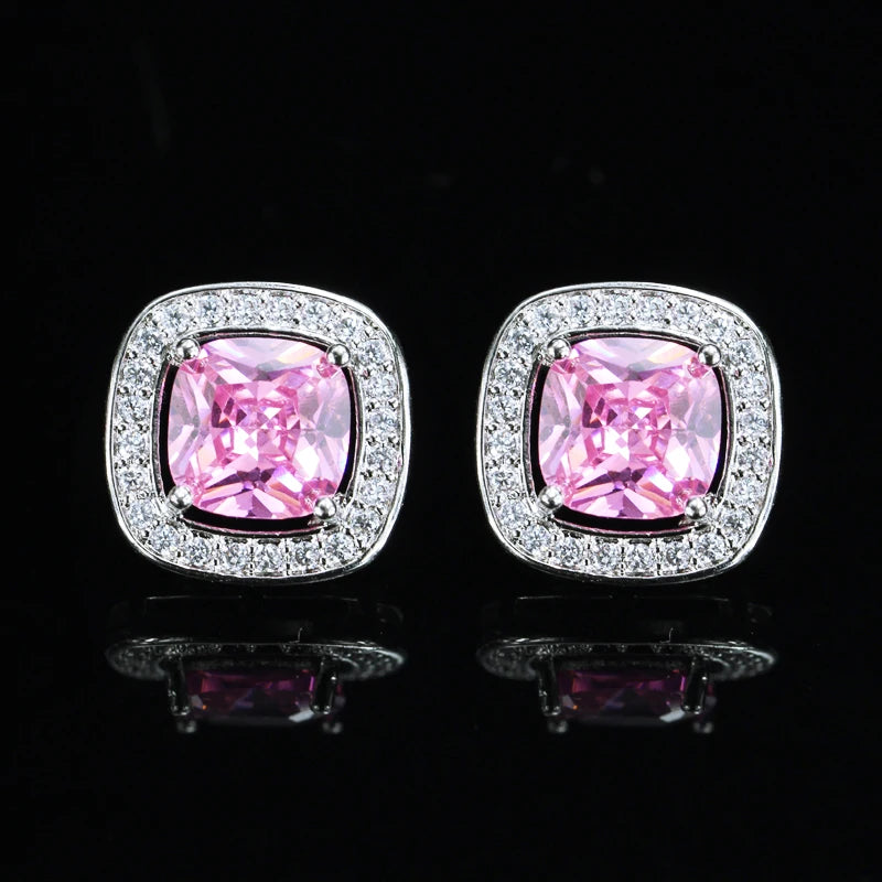 Livia Pink Square Crystal Stud Earrings