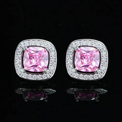 Livia Pink Square Crystal Stud Earrings