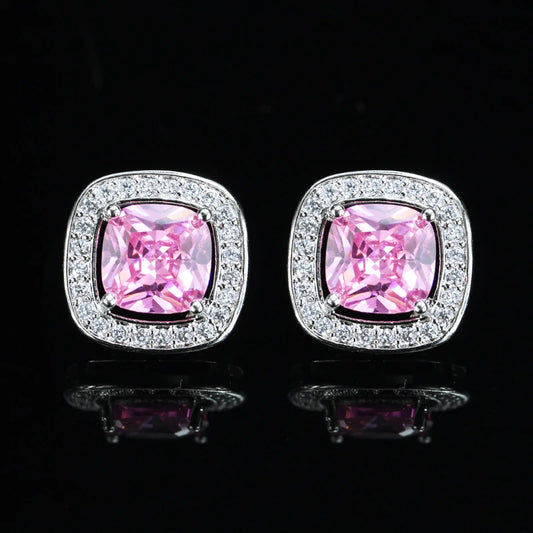 Livia Pink Square Crystal Stud Earrings