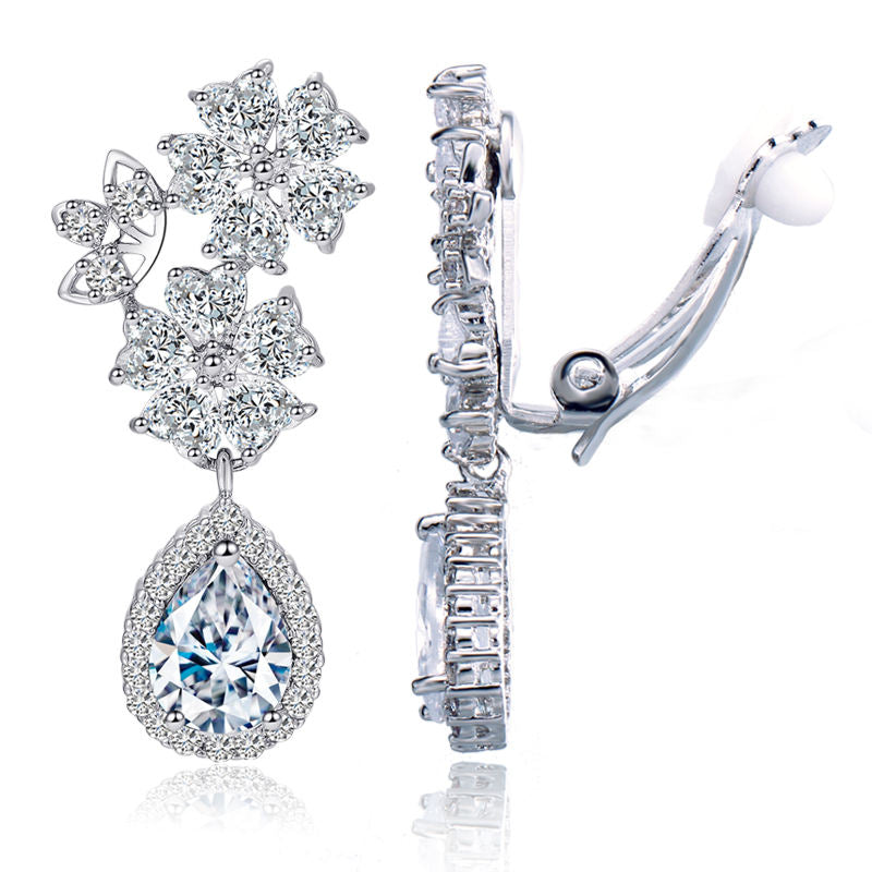 Clarette Bridal Flower Clip-On Earrings
