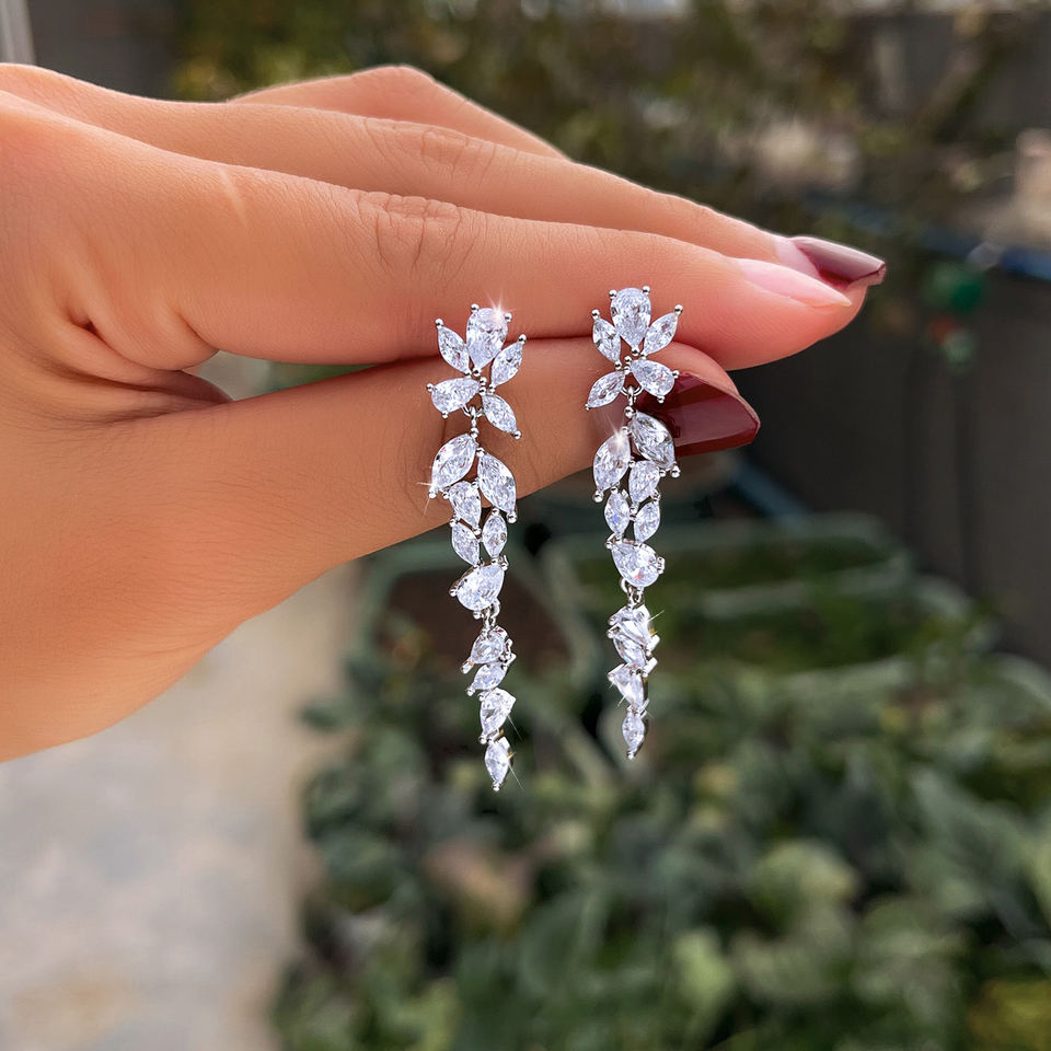 Liora Crystal Leaf Tassel Earrings