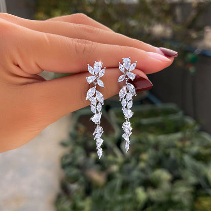 Liora Crystal Leaf Tassel Earrings