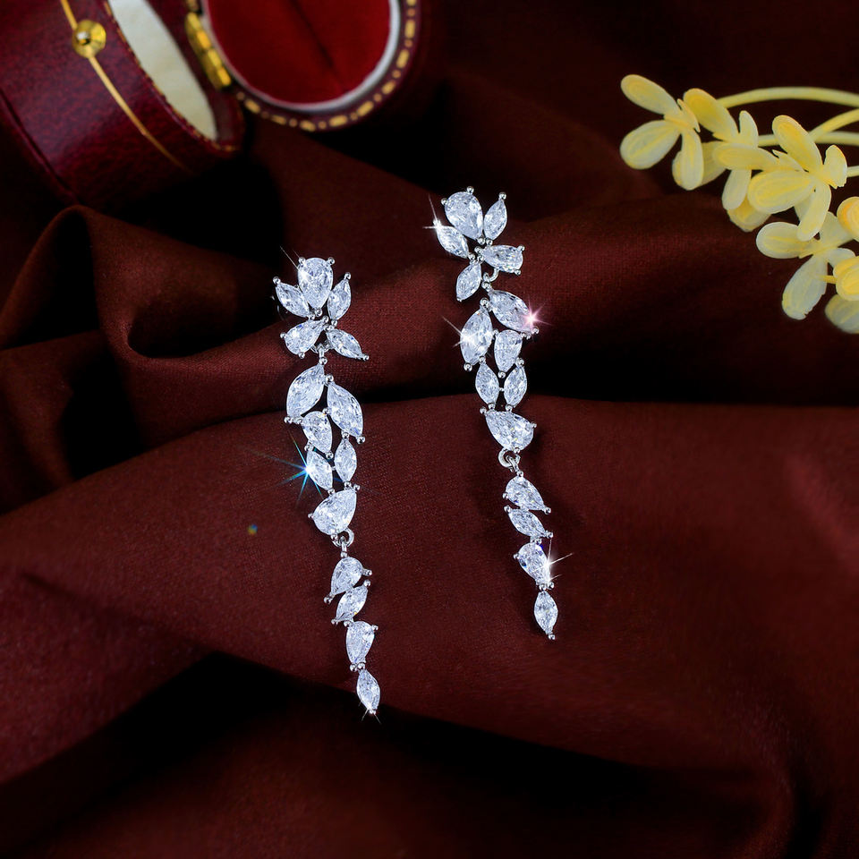 Liora Crystal Leaf Tassel Earrings