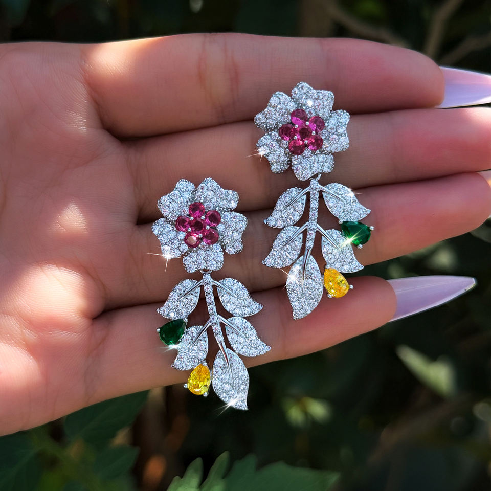 Roselle Pavé Floral Drop Earrings