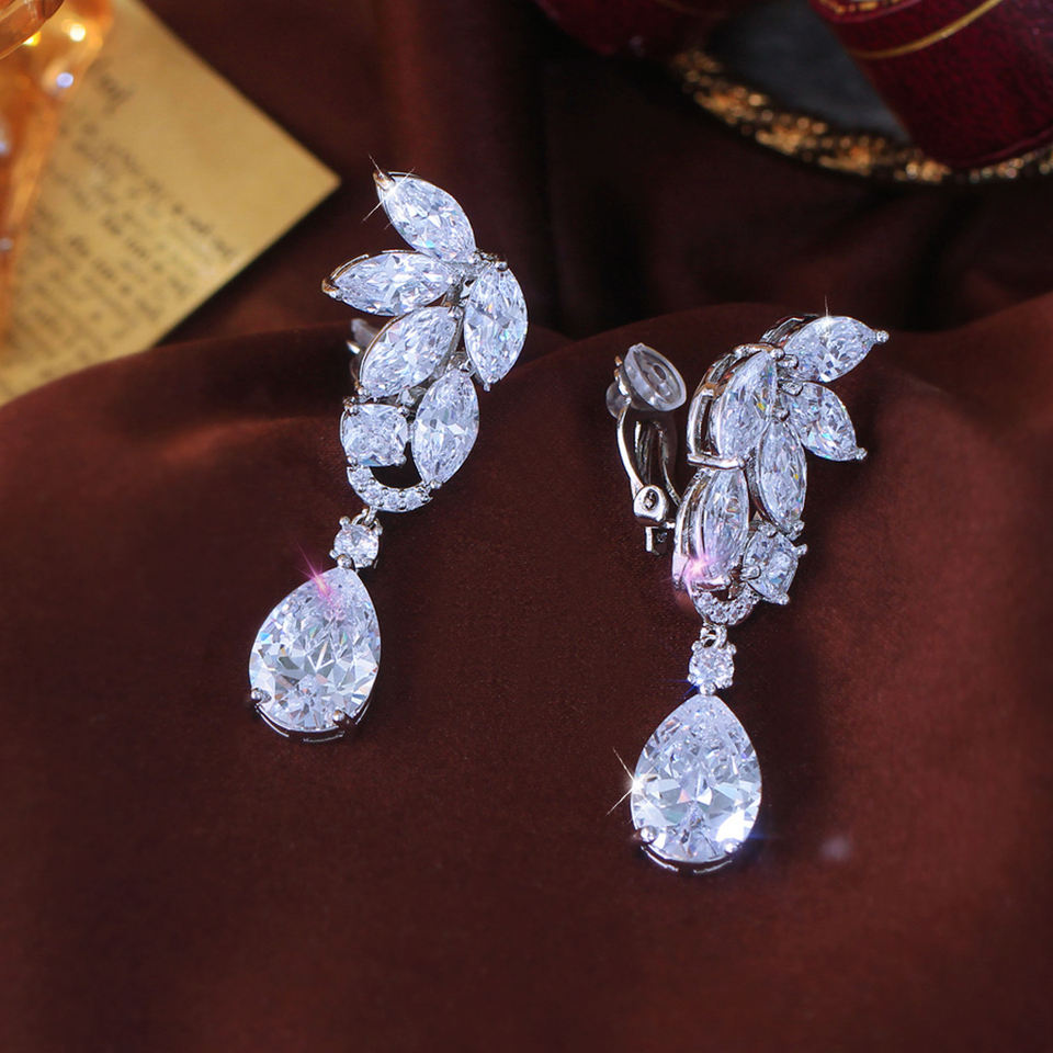 Elise Crystal Water Drop Clip-On Earrings