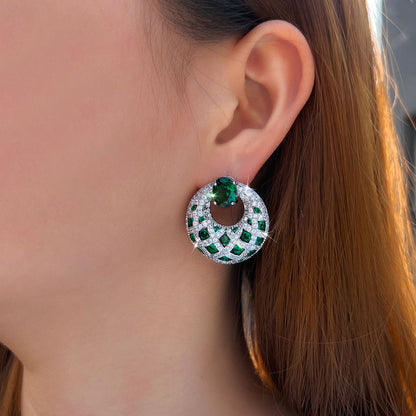 Serena Green Pavé Round Drop Earrings