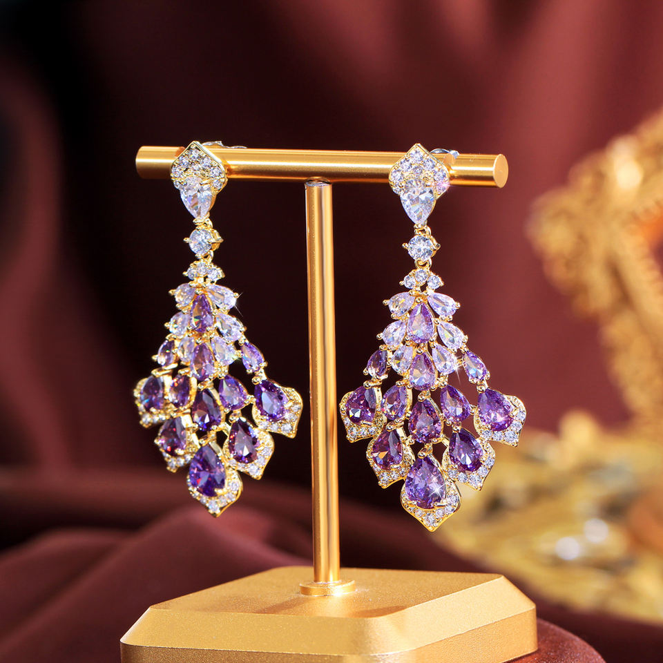 Violetta Purple Crystal Drop Earrings