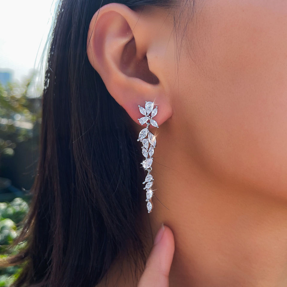 Liora Crystal Leaf Tassel Earrings