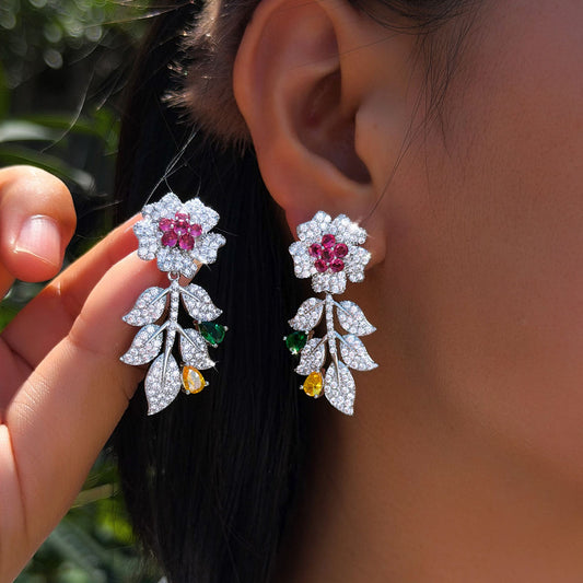 Roselle Pavé Floral Drop Earrings
