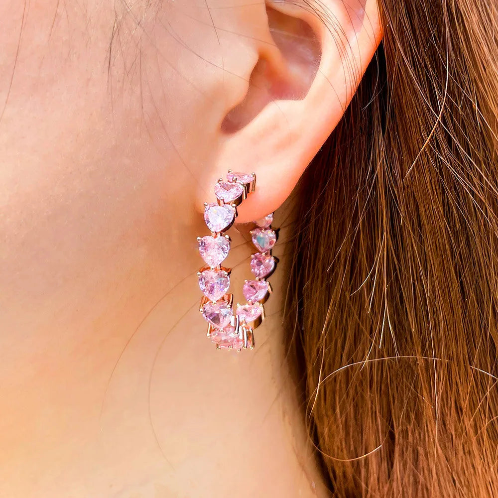 Rosalie Pink Heart Hoop Earrings